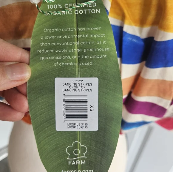 NWT FARM Rio 'Dancing Stripes' Puff Sleeve Crop Top, Size XS - Picture 11 of 16